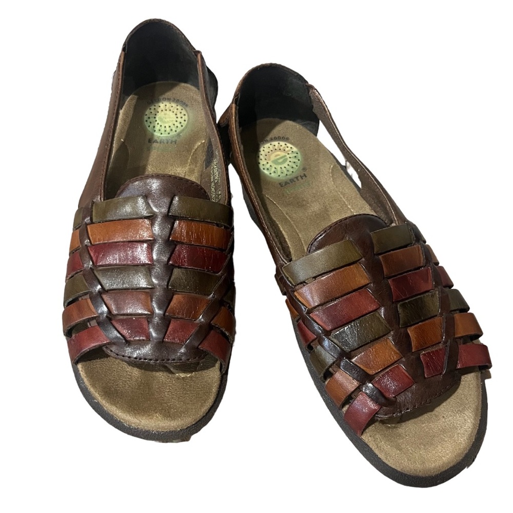 Earth Origins Woven Leather Sandals in Brown, Olive & Burgundy